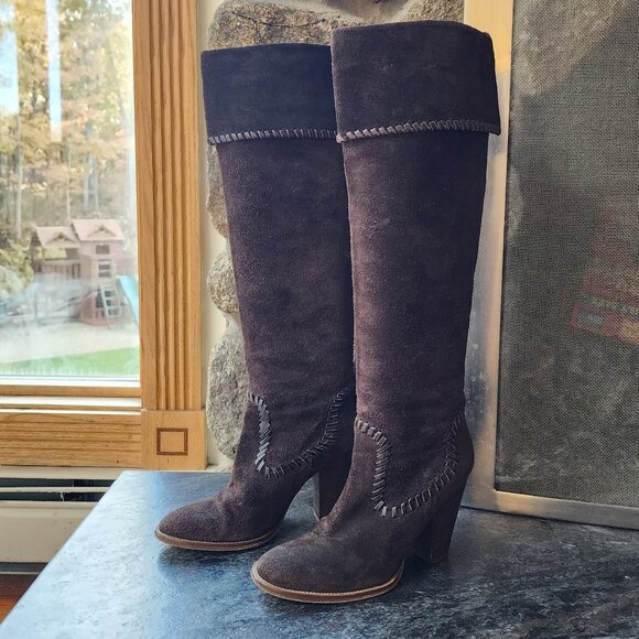 Michael Kors Luxurious Neptune Suede Chocolate Brown Knee High Boots Size 6.5M - Picture 4 of 16